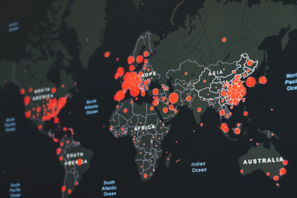 image of pandemic hotspots on global map
