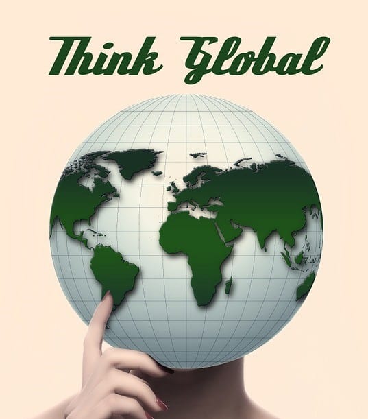 Vintage poster that says "Think Global"